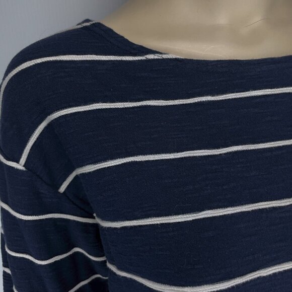 ICON Navy Sailor Chic Cotton 1/2 Sleeves Blue White Stripes T-Shirt Dress S M - Picture 2 of 6